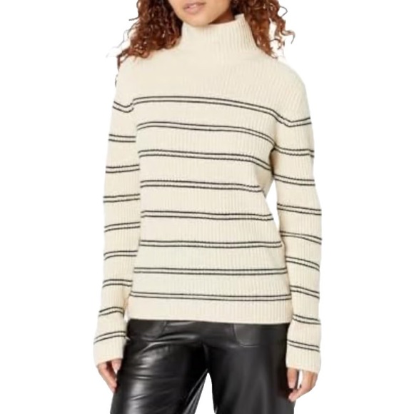 Vince Cashmere Striped Shaker Rib Turtleneck Sweater Size XS